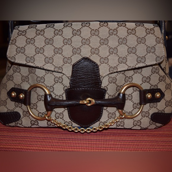 Gucci Beige Monogram Canvas Horsebit Shoulder Bag - Picture 2 of 16